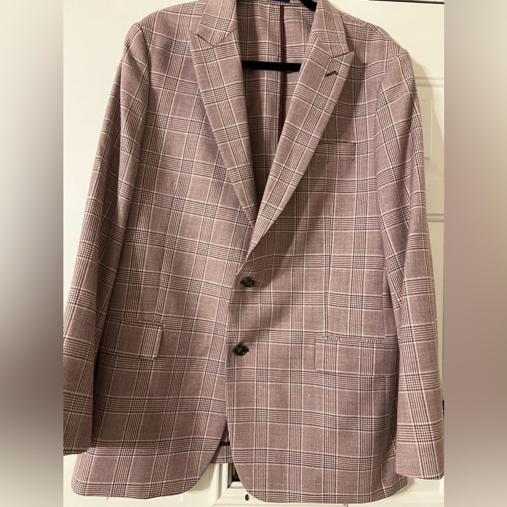 Stafford Men’s 44R Burgundy Plaid Blazer Sport Coat